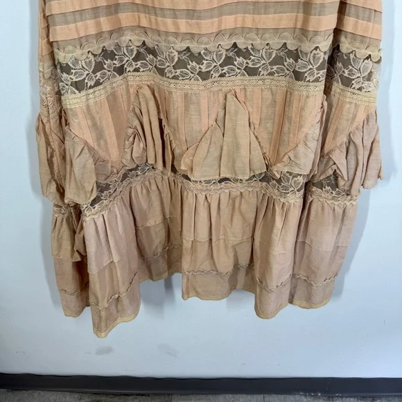 Camelot Italy Peach Lace Tiered Midi Skirt Size S Boho Romantic Cottagecore - Picture 3 of 16
